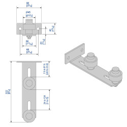Horizontale Führung, seitlich anschraubbar, frontale Ausrichtung, 2 verstellbare Rollen je Ø 25 mm, Wandmontage - 2