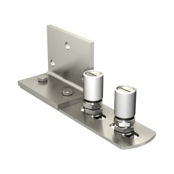                                         Horizontale Führung für hängende Tore bis 300 kg, seitlich anschraubbar, Ausrichtung quer, 2 verstellbare Rollen je Ø 45 mm, - 1
                                    