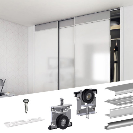 Schiebetürbeschlag SLID'UP 210, 270 cm, 16 mm, 3 Türen bis 70 kg, silber, für Schränke, Kleiderschränke, Wandschränke - 8