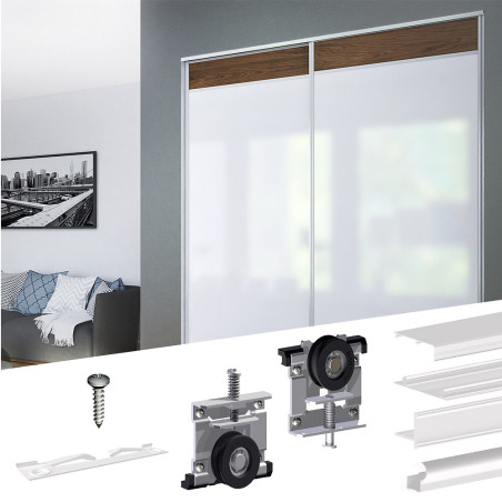 Schiebetürbeschlag SLID'UP 220, 180 cm, 18 mm, 2 Türen bis 70 kg, weiß, für Schränke, Kleiderschränke, Wandschränke - 9