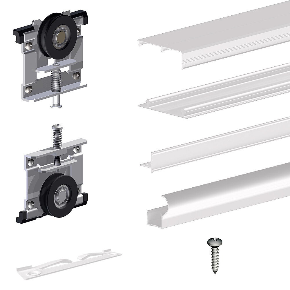 Schiebetürbeschlag SLID'UP 220, 270 cm, 18 mm, 3 Türen bis 70 kg, weiß, für Schränke, Kleiderschränke, Wandschränke - 8