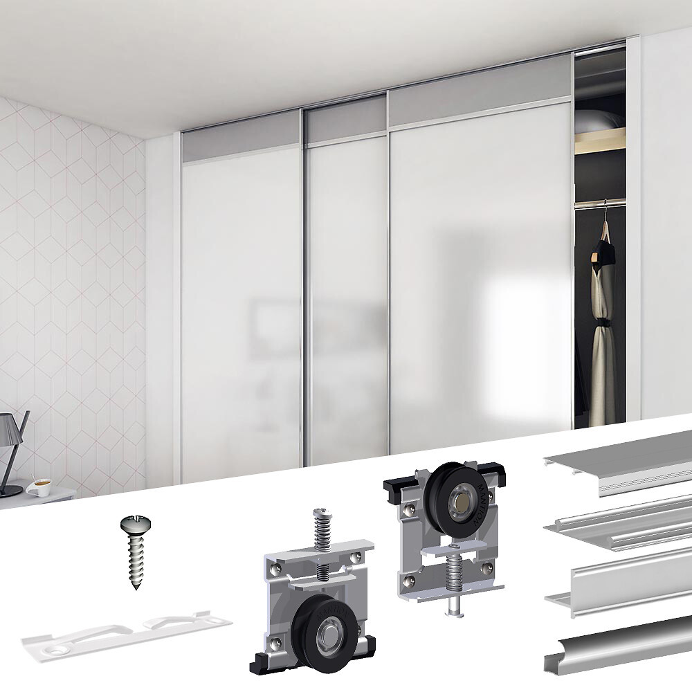 Schiebetürbeschlag SLID'UP 230, 270 cm, 19 mm, 3 Türen bis 70 kg, silber, für Schränke, Kleiderschränke, Wandschränke - 8