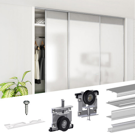 Schiebetürbeschlag SLID'UP 220, 270 cm, 18 mm, 3 Türen bis 70 kg, silber, für Schränke, Kleiderschränke, Wandschränke - 8