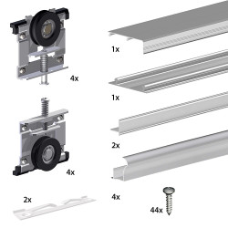 Schiebetürbeschlag SLID'UP 220, 180 cm, 18 mm, 2 Türen bis 70 kg, silber, für Schränke, Kleiderschränke, Wandschränke - 7
