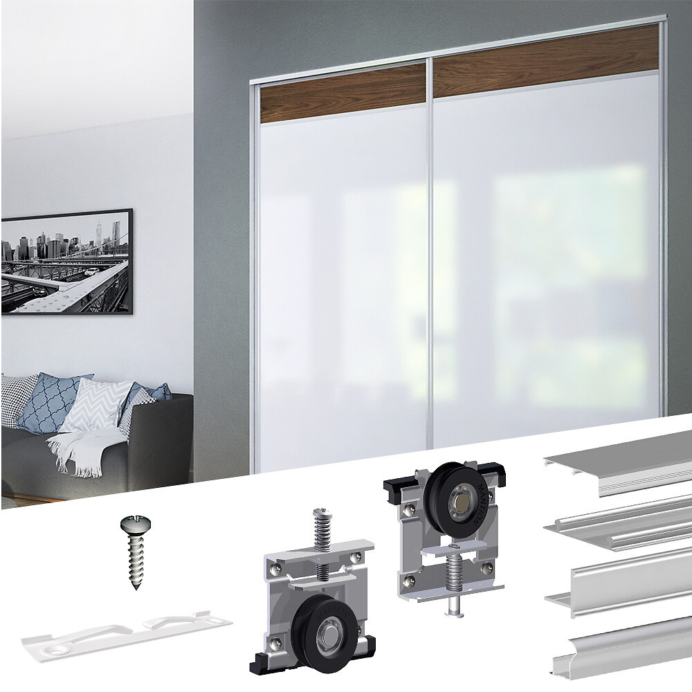 Schiebetürbeschlag SLID'UP 220, 180 cm, 18 mm, 2 Türen bis 70 kg, silber, für Schränke, Kleiderschränke, Wandschränke - 8
