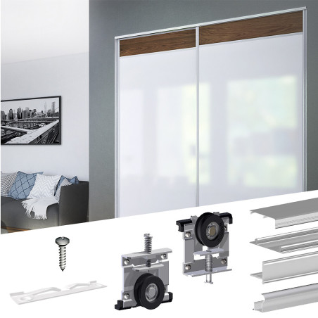 Schiebetürbeschlag SLID'UP 220, 180 cm, 18 mm, 2 Türen bis 70 kg, silber, für Schränke, Kleiderschränke, Wandschränke - 8