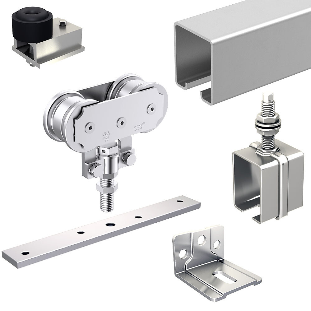 SLID'UP 1700-300 Schiebesystem für 1 Außentür bis 300 kg mit 1,95 m Laufschiene - Wandwinkel - 2