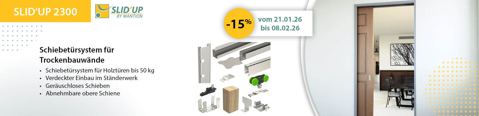 Sichern Sie sich 20% Rabatt auf unsere Schiebebeschläge für Trockenbauwände!