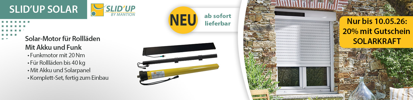 Nur kurze Zeit: 20% auf Solar-Rollläden-Antrieb